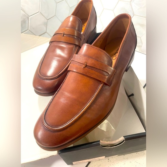 Aldo Men’s Petrovic Brown Leather Loafers Size 13 NEW W/Box Almond Toe Soft - Picture 1 of 13